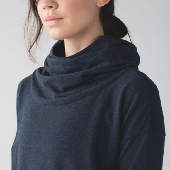 Lululemon Heathered Navy Blue Stress Less Hoodie Cowl Funnel Neck, Size 6 - Picture 4 of 16